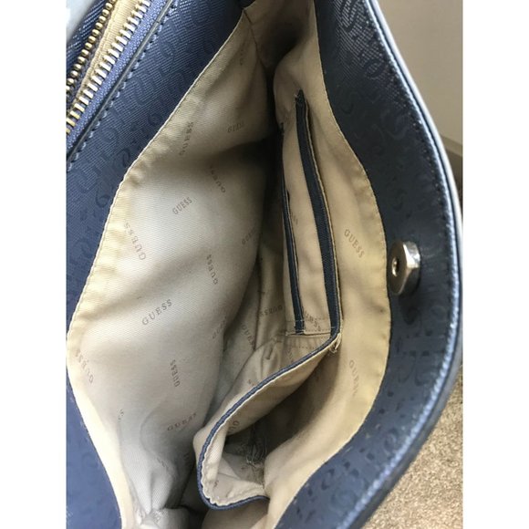 Guess Tote Bag in Blue with Basket Weave Front and Chain Handles - Picture 7 of 7